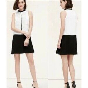 LOFT Black White Sleeveless Shift Dress Petite Small Lace Floral Overlay